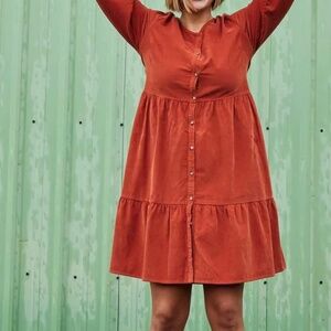 Toad & Co Scouter Cord Tiered LS Dress- Cinnamon